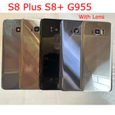 مع عدسة جديدة لهاتف Samsung Galaxy S8+ S8 Plus G955 G955F غطاء خلفي للبطارية وباب خلفي ولوحة زجاجية ثلاثية الأبعاد وغطاء لاصق بديل